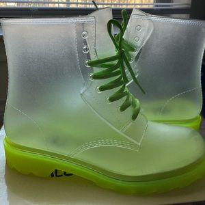 Neon green/ clear combat boot.